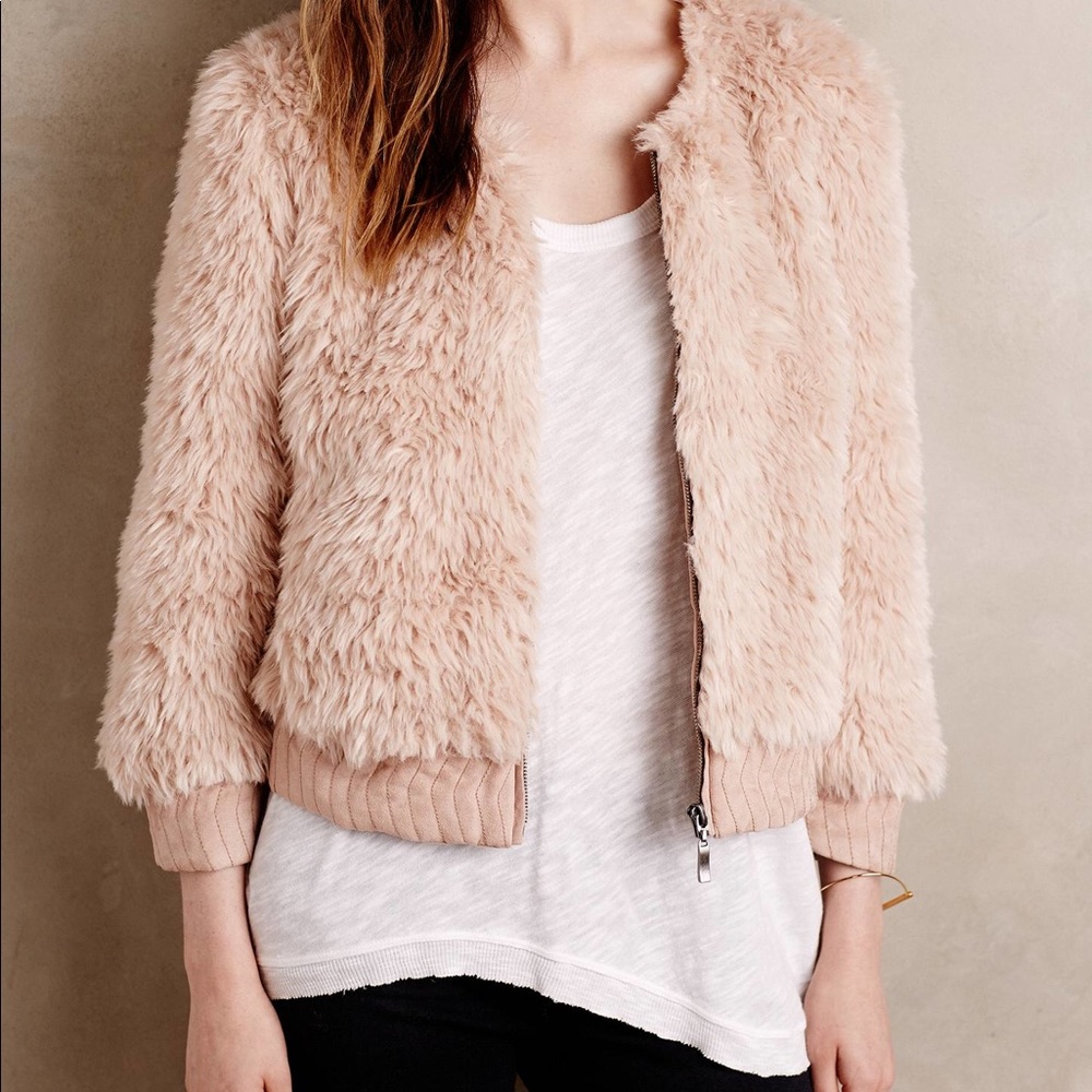 Blush pink faux fur coat